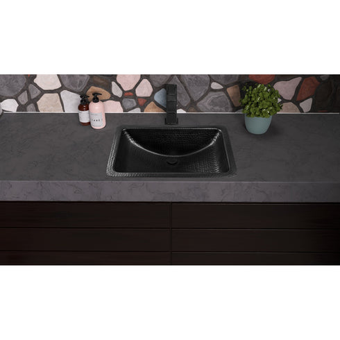 Hand Hammered 21 inch Venetian Dual Mount Bathroom Vanity Sink - Matte Black